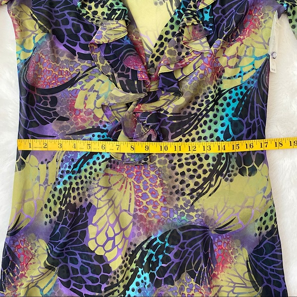 ๐ BISOU BISOU | MARIELLA ANIMALISTIC PRINT SHEER RUFFLE DRESS / BLOUSE SZ S - Picture 10 of 14